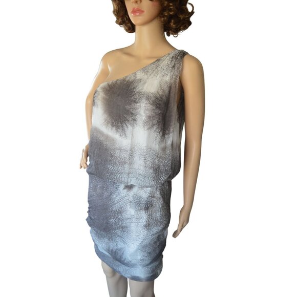 Max Studio 100% Silk Chiffon Abstract Asymmetrical Sheath Dress Women Size Small - Picture 2 of 6